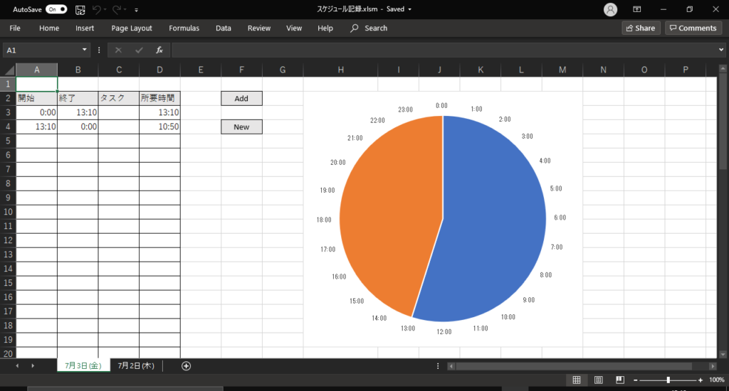 24時間 円グラフ ・ 12時間 円グラフ テンプレート素材 無料ダウンロード・印刷ちびむすドリル 小学生