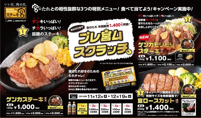 ステーキ宮50周年記念キャンペーン 今だけ！人気No.1の宮ハンバーグが50％増量！株式会社アトムのプレスリリース