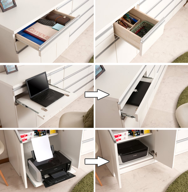 デスク下プリンタースタンド、2段式収納、コンピューターホストローリングカート付き、PCタワー、CPU、シュレッダー、ファックス、スキ パソコンラックプリンター収納 キャビネット 隠せる収納 キーボードスライダー 約 幅60 cm ライティングデスク 収納付き デスク