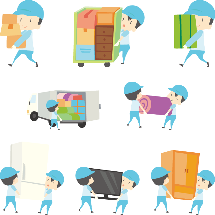 荷物を運ぶ引越し業者：イラスト無料