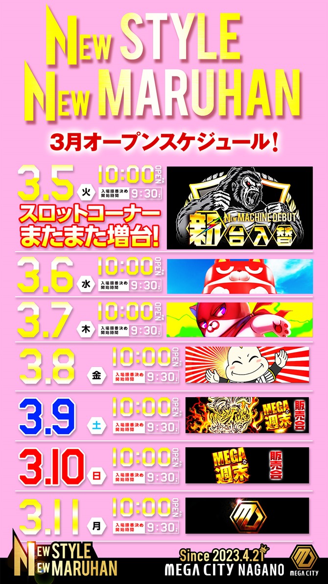 マルハンメガシティ長野店 の台番号ごとの累計差枚・傾向