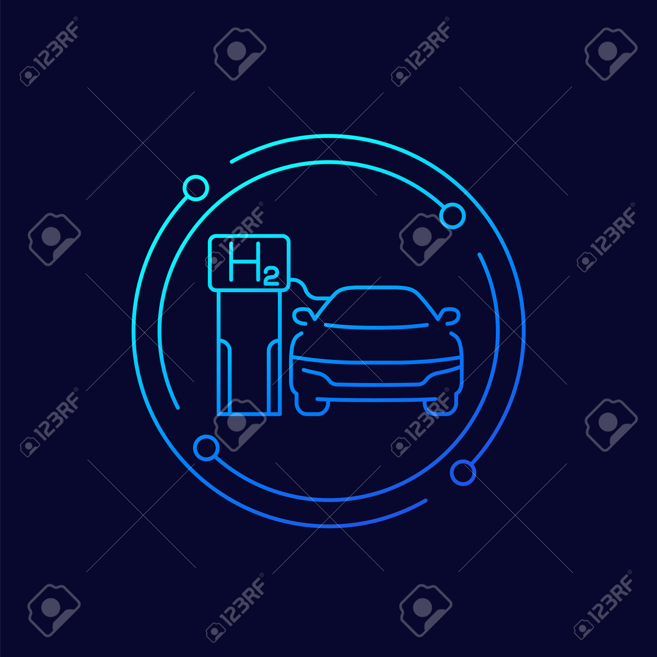 水素燃料電池車は、水素ステーションで充電します。水素充填ステーションで給油車両のイラスト素材・ベクター Image 57056006