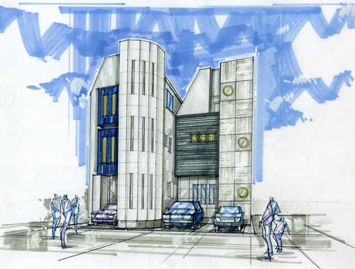 外観パース オフィスビルみたいな住宅 - CGパース 建築総合プレゼンテーションPLUS