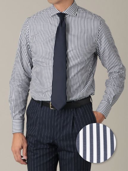 美品 ボッジミラノ ワイドカッターシャツ ワイドカラー 長袖マルチストライプ 日本製 ストライプ シャツ ワイシャツ ドレスシャツ カッターシャツメンズ おしゃれ ビジネス カジュアル 長袖 スリム 細身 コーデ ブランド 40代 50代 30代 20代ワイドカラー ボタンダウン