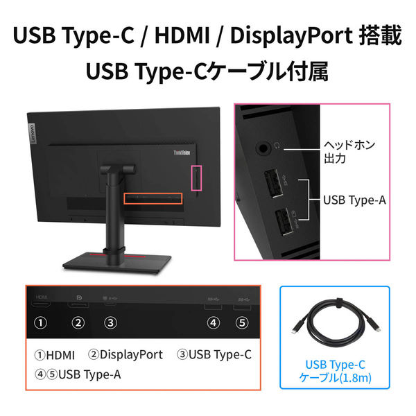 Lenovo ThinkVision P27h-30 27インチ液晶モニター 上下昇降機能 画面回転機能 63A1GAR1JP 直送品- アスクル
